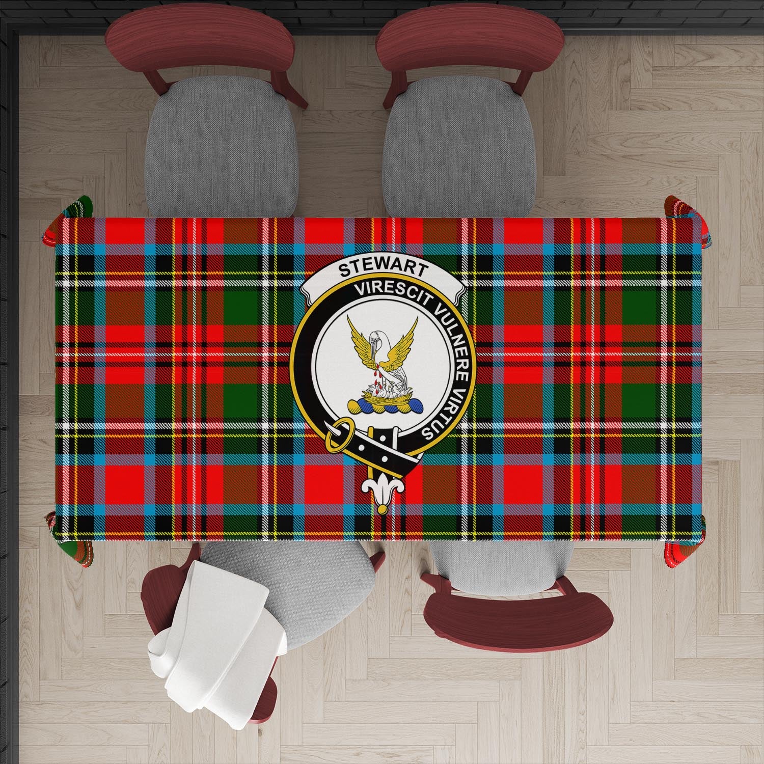 Stewart (Stuart) Tartan Tablecloth with Family Crest