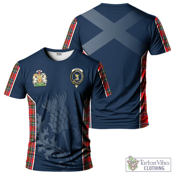 Stewart Royal Tartan T-Shirt with Family Crest and Scottish Thistle Vibes Sport Style