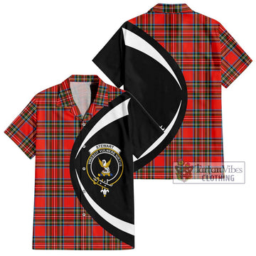 Stewart (Stuart) Tartan Short Sleeve Button Up with Family Crest Circle Style Kid - Tartan Vibes Clothing