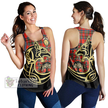 Stewart (Stuart) Tartan Women's Racerback Tanks with Family Crest Celtic Wolf Style 4XL - Tartan Vibes Clothing