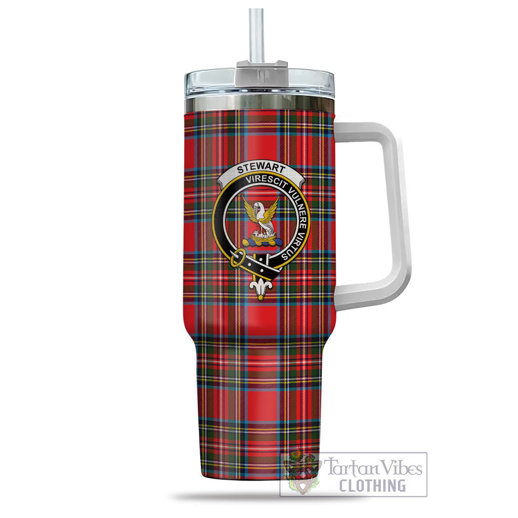 Tartan Vibes Clothing Stewart Royal Tartan and Family Crest Tumbler with Handle