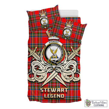 Stewart Royal Tartan Bedding Set with Clan Crest and the Golden Sword of Courageous Legacy