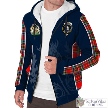 Stewart (Stuart) Tartan Sherpa Hoodie with Family Crest and Scottish Thistle Vibes Sport Style