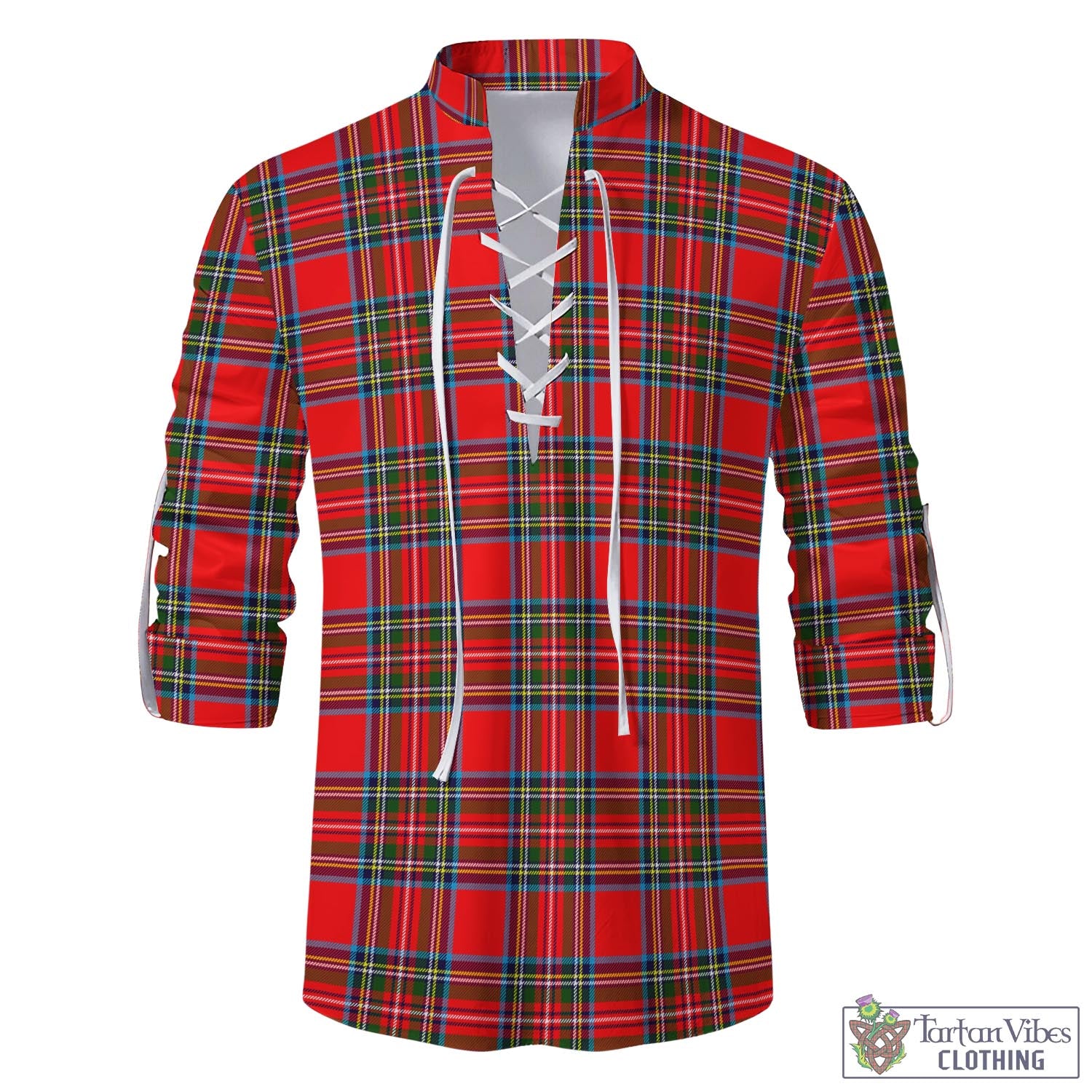Tartan Vibes Clothing Stewart Royal Tartan Men's Scottish Traditional Jacobite Ghillie Kilt Shirt