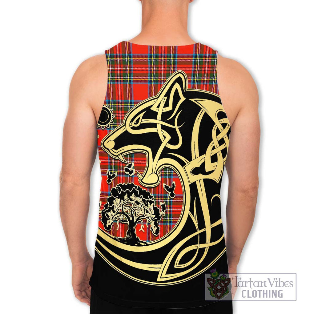 Stewart (Stuart) Tartan Men's Tank Top with Family Crest Celtic Wolf Style - Tartan Vibes Clothing
