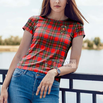 Stewart (Stuart) Tartan Cotton T-Shirt with Family Crest
