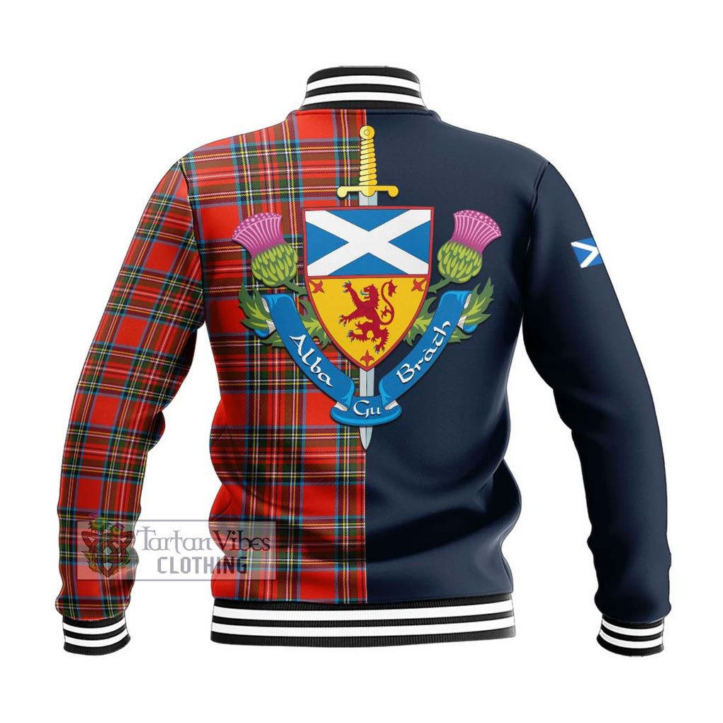 Tartan Vibes Clothing Stewart Royal Tartan Baseball Jacket with Scottish Lion Royal Arm Half Style