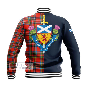 Tartan Vibes Clothing Stewart Royal Tartan Baseball Jacket with Scottish Lion Royal Arm Half Style
