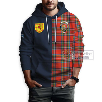 Tartan Vibes Clothing Stewart Royal Tartan Hoodie with Scottish Lion Royal Arm Half Style