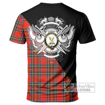Stewart (Stuart) Tartan T-Shirt with Family Crest and Military Logo Style - Tartanvibesclothing Shop