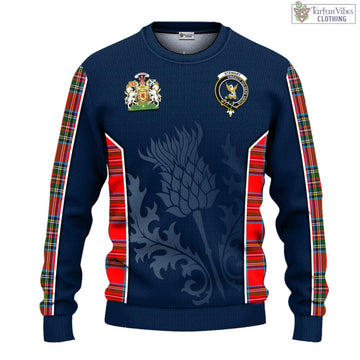 Stewart Royal Tartan Knitted Sweatshirt with Family Crest and Scottish Thistle Vibes Sport Style