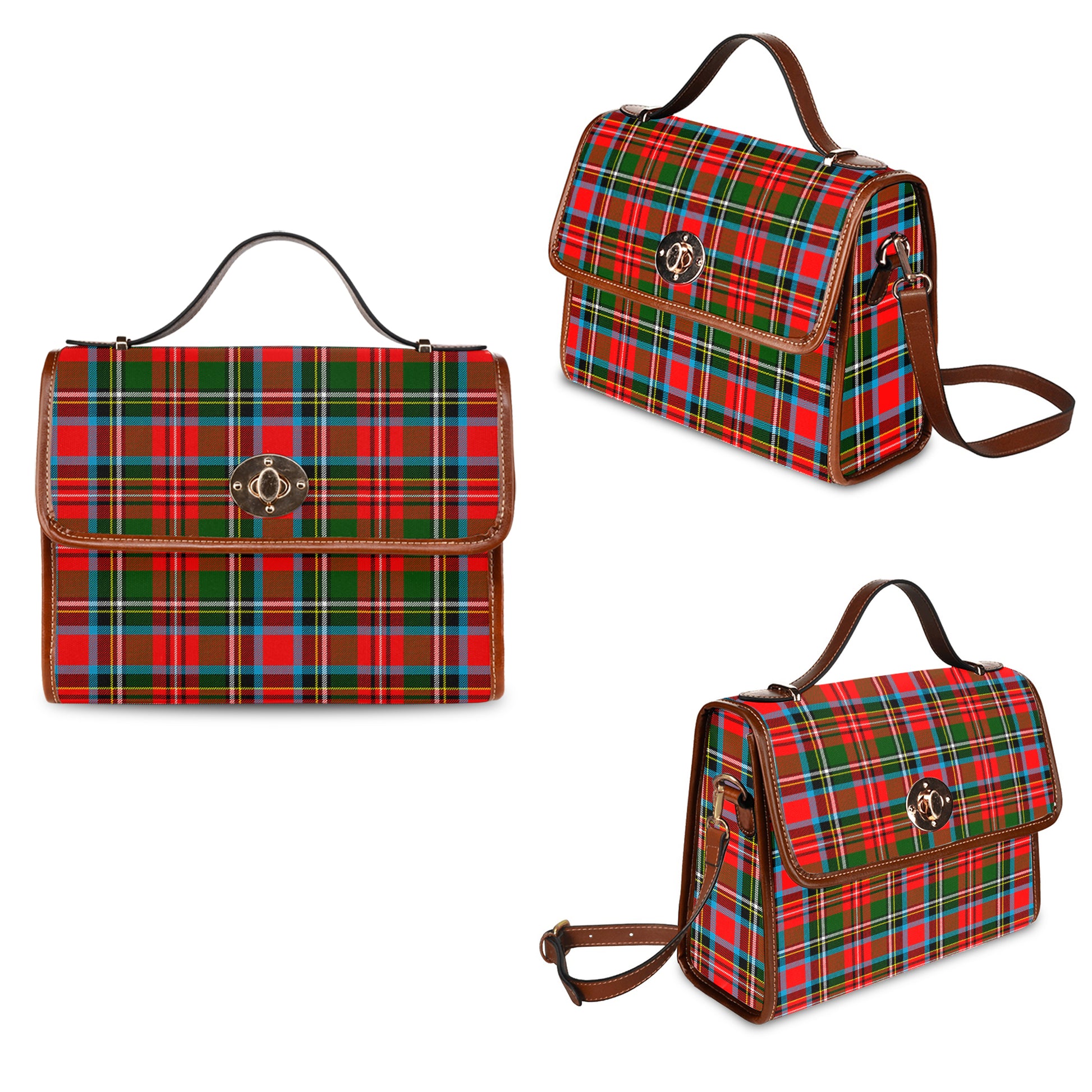 Stewart Royal Tartan Leather Strap Waterproof Canvas Bag - Tartanvibesclothing