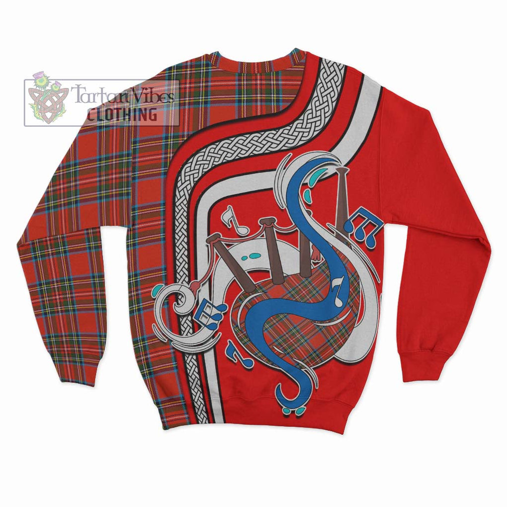 Tartan Vibes Clothing Stewart Royal Tartan Sweatshirt with Epic Bagpipe Style