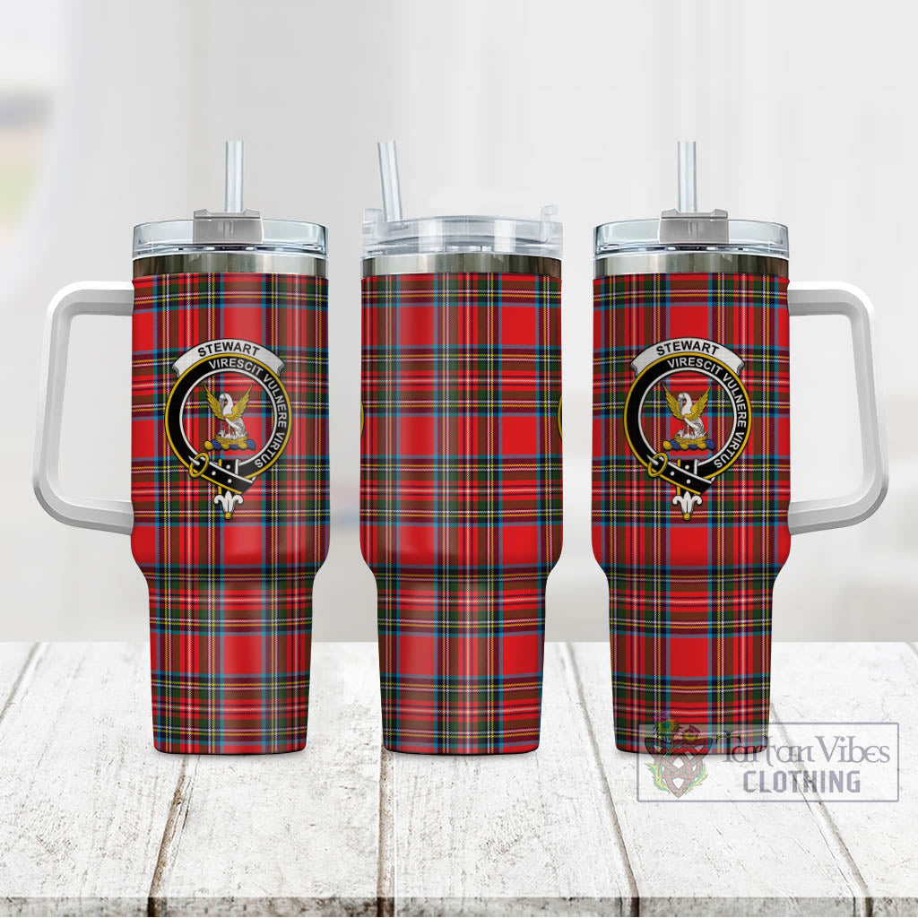 Tartan Vibes Clothing Stewart Royal Tartan and Family Crest Tumbler with Handle