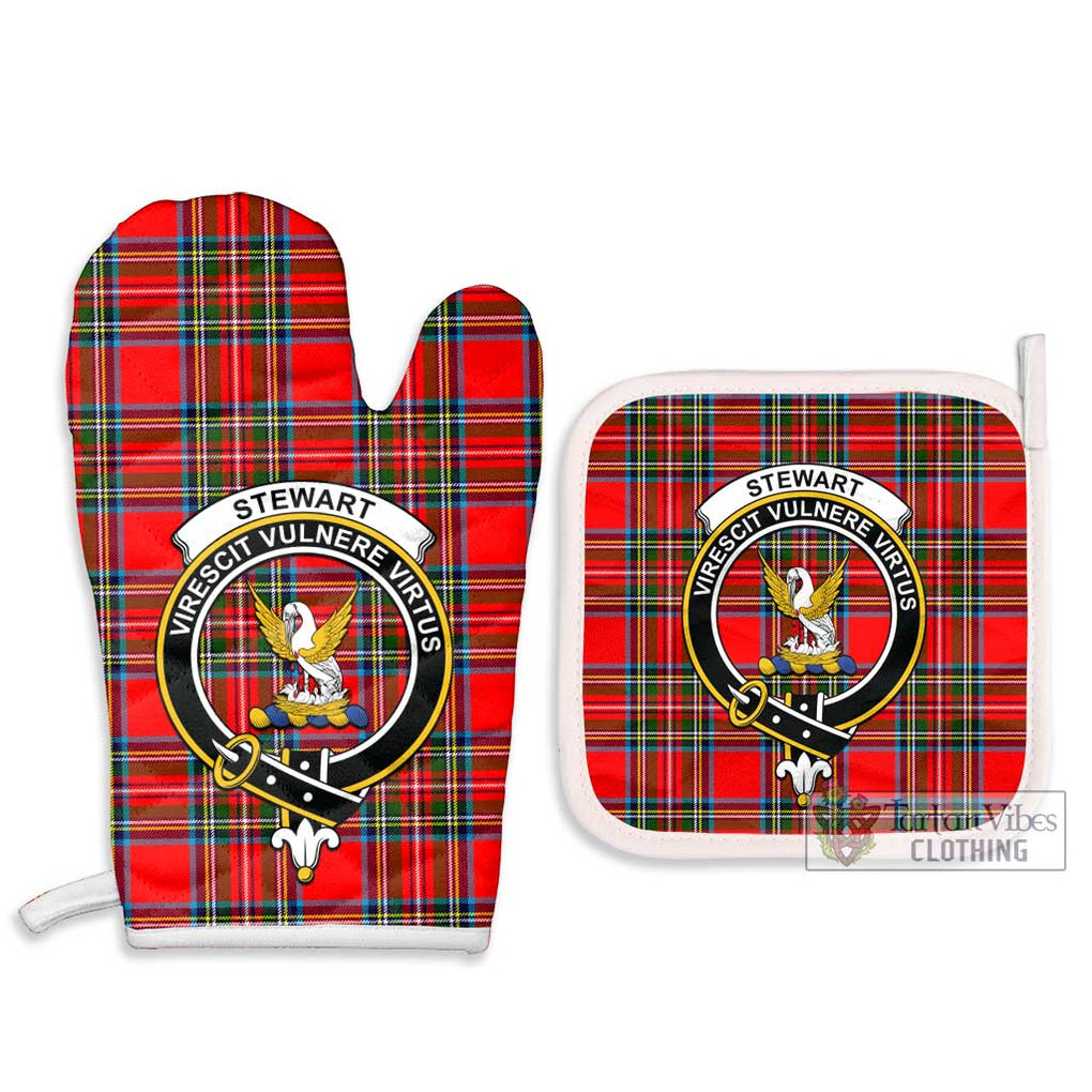 Stewart (Stuart) Tartan Combo Oven Mitt & Pot-Holder with Family Crest Combo 1 Oven Mitt & 2 Pot-Holder White - Tartan Vibes Clothing