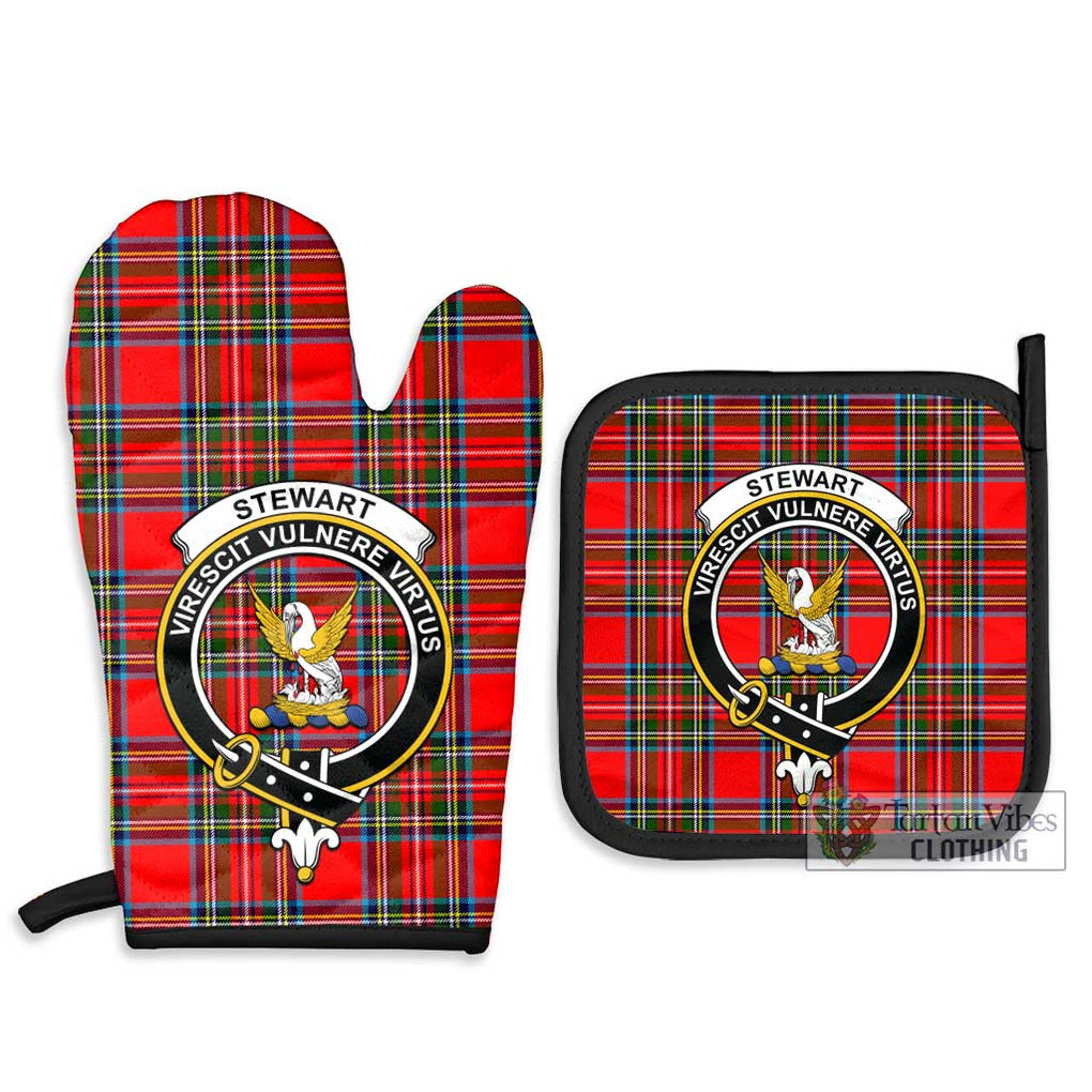 Stewart (Stuart) Tartan Combo Oven Mitt & Pot-Holder with Family Crest Combo 1 Oven Mitt & 2 Pot-Holder Black - Tartan Vibes Clothing