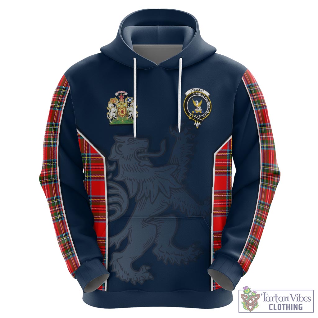 Tartan Vibes Clothing Stewart Royal Tartan Hoodie with Family Crest and Lion Rampant Vibes Sport Style