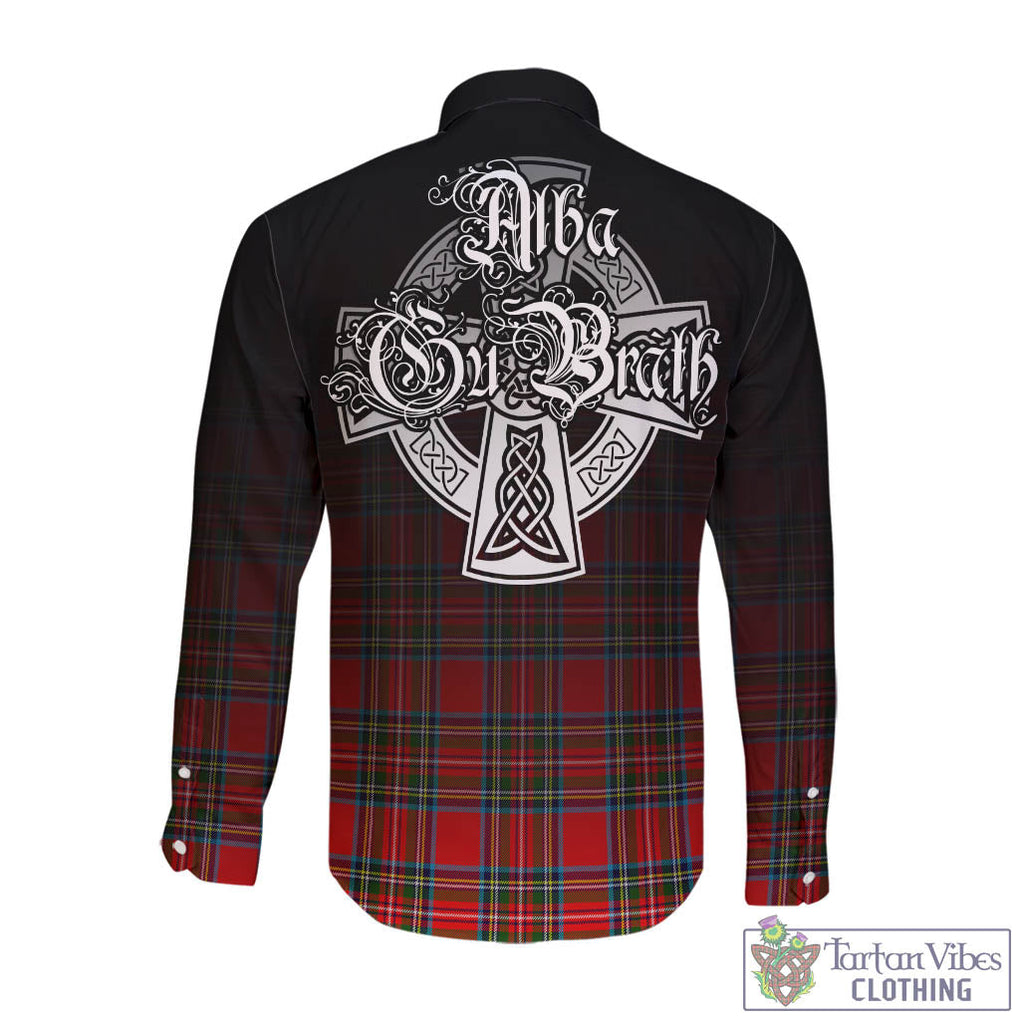 Stewart (Stuart) Tartan Long Sleeve Button Up Featuring Alba Gu Brath Family Crest Celtic Inspired - Tartan Vibes Clothing
