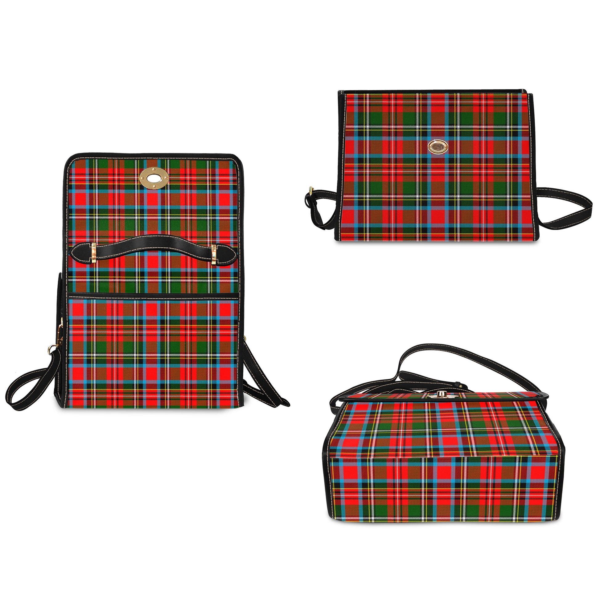 Stewart Royal Tartan Leather Strap Waterproof Canvas Bag - Tartanvibesclothing