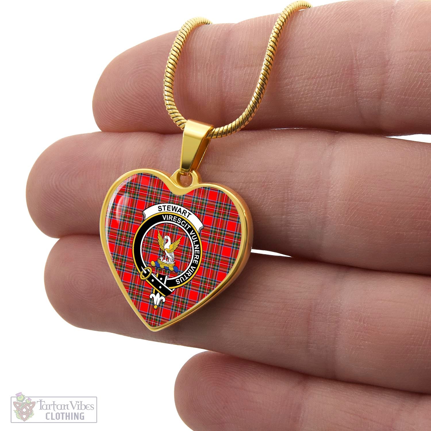 Tartan Vibes Clothing Stewart Royal Tartan Heart Necklace with Family Crest