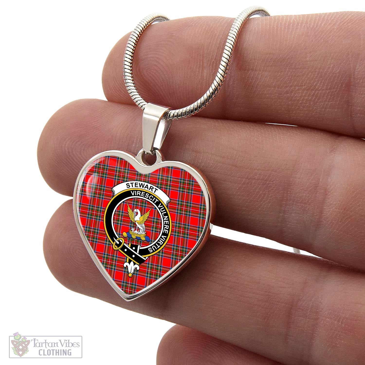 Tartan Vibes Clothing Stewart Royal Tartan Heart Necklace with Family Crest