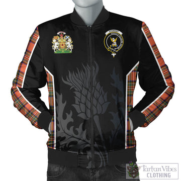 Stewart Royal Ancient Tartan Bomber Jacket with Family Crest and Scottish Thistle Vibes Sport Style