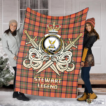 Stewart Royal Ancient Tartan Blanket with Clan Crest and the Golden Sword of Courageous Legacy