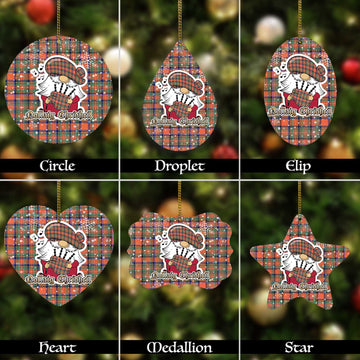 Stewart Royal Ancient Tartan Christmas Ornaments with Scottish Gnome Playing Bagpipes