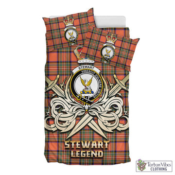 Stewart Royal Ancient Tartan Bedding Set with Clan Crest and the Golden Sword of Courageous Legacy