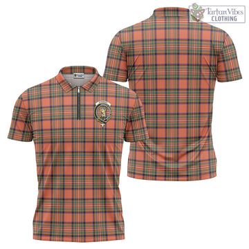 Stewart Royal Ancient Tartan Zipper Polo Shirt with Family Crest