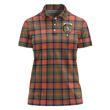Stewart Royal Ancient Tartan Polo Shirt with Family Crest For Women