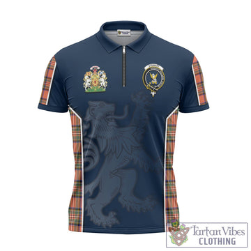 Stewart Royal Ancient Tartan Zipper Polo Shirt with Family Crest and Lion Rampant Vibes Sport Style