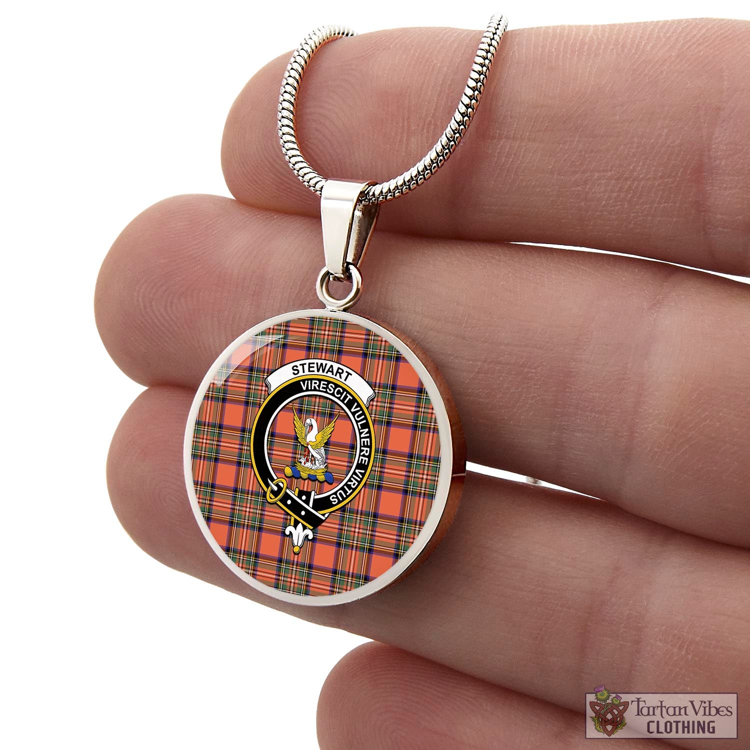 Tartan Vibes Clothing Stewart Royal Ancient Tartan Circle Necklace with Family Crest
