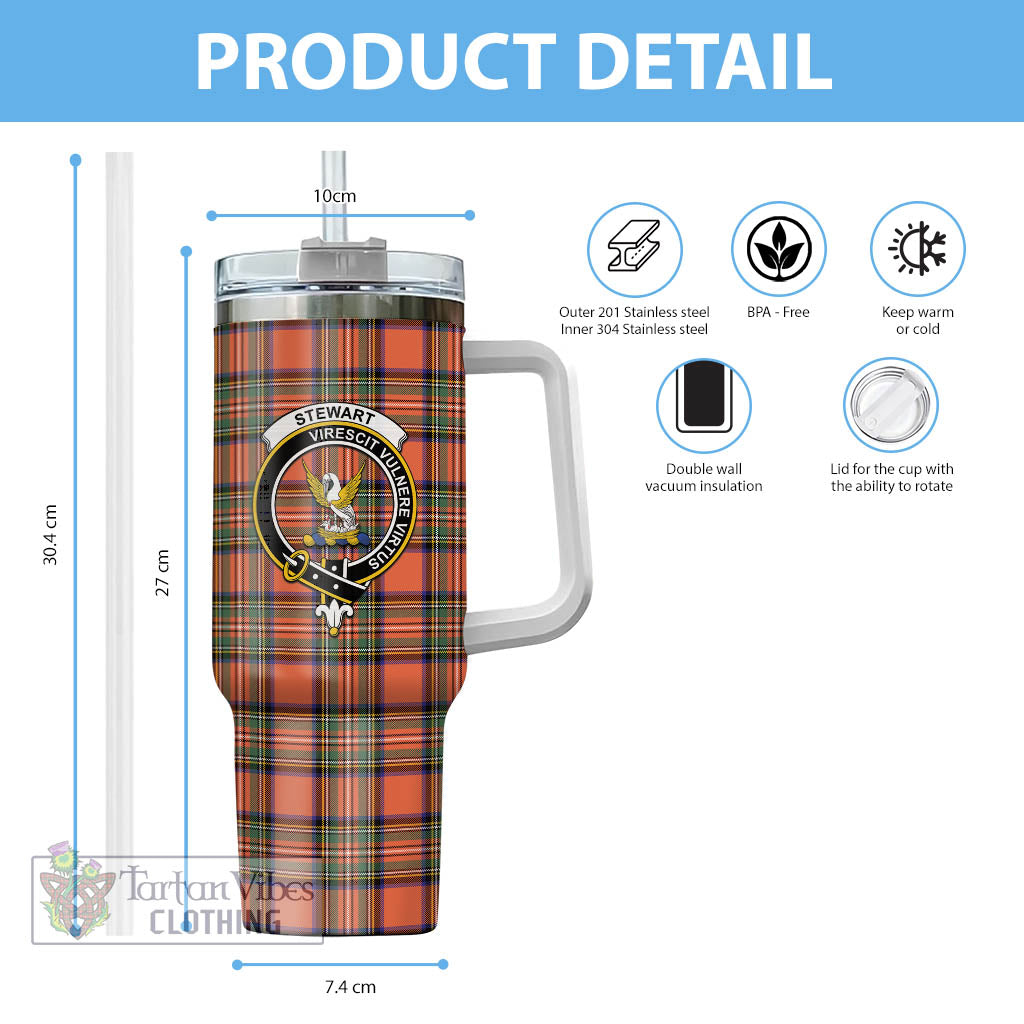 Tartan Vibes Clothing Stewart Royal Ancient Tartan and Family Crest Tumbler with Handle