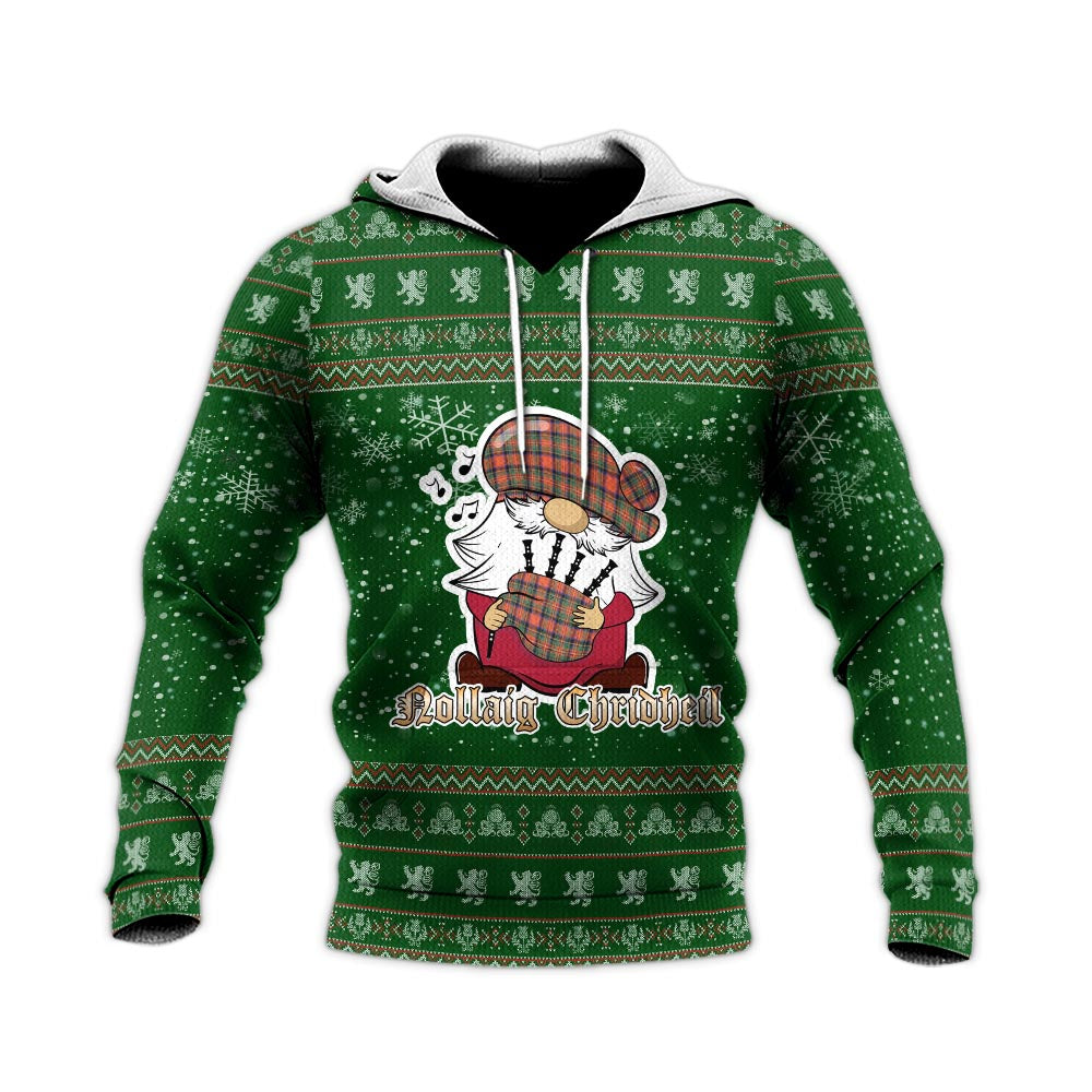 Stewart Royal Ancient Clan Christmas Knitted Hoodie with Funny Gnome Playing Bagpipes - Tartanvibesclothing