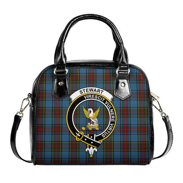 Stewart Royal Blue Tartan Shoulder Handbags with Family Crest
