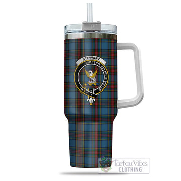 Stewart Royal Blue Tartan and Family Crest Tumbler with Handle