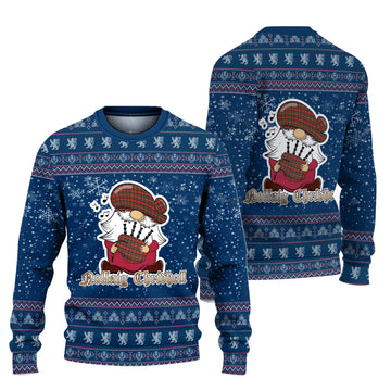 Stewart Royal Modern Clan Christmas Family Knitted Sweater with Funny Gnome Playing Bagpipes