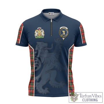 Stewart Royal Modern Tartan Zipper Polo Shirt with Family Crest and Lion Rampant Vibes Sport Style