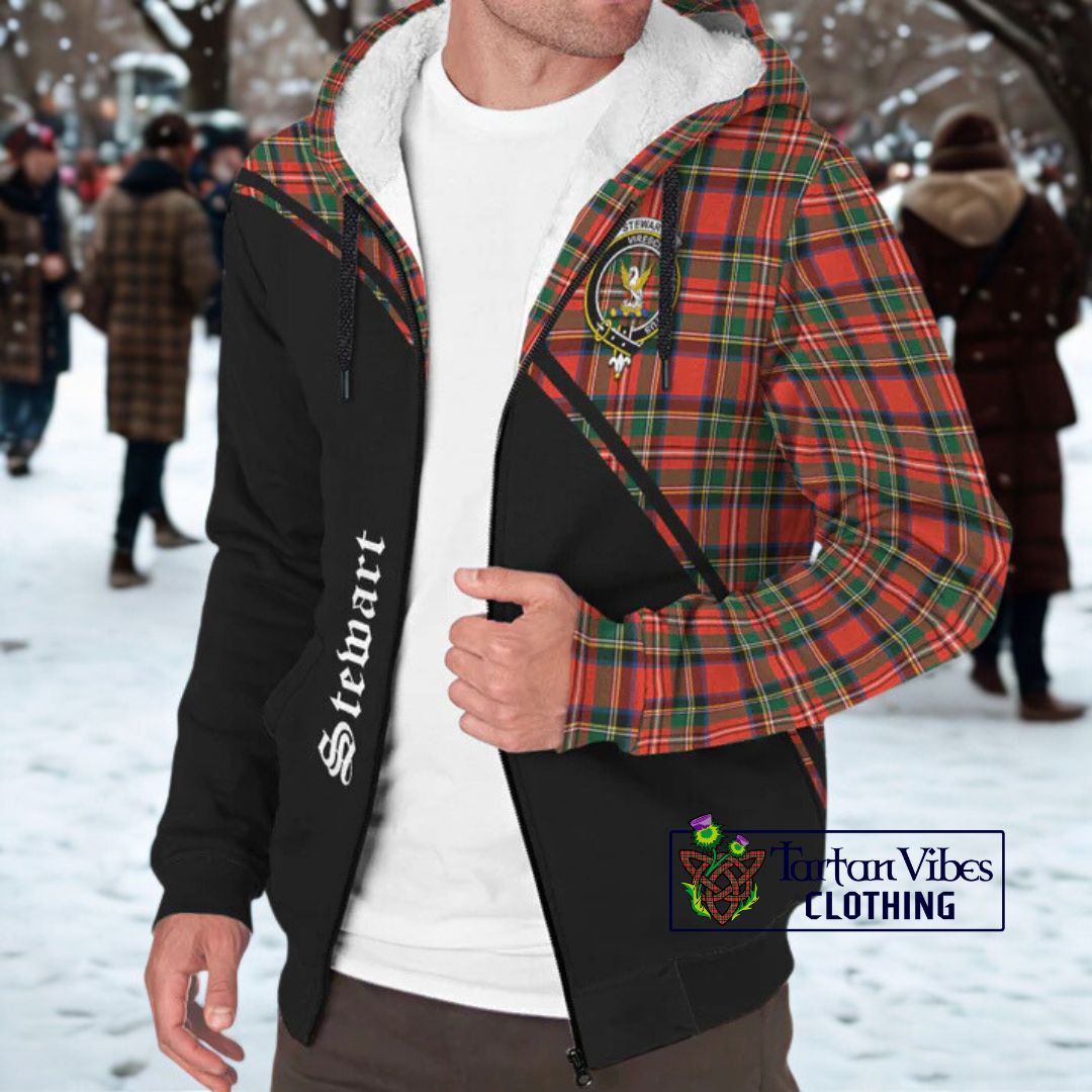 Stewart Royal Modern Tartan Sherpa Hoodie with Family Crest Curve Style