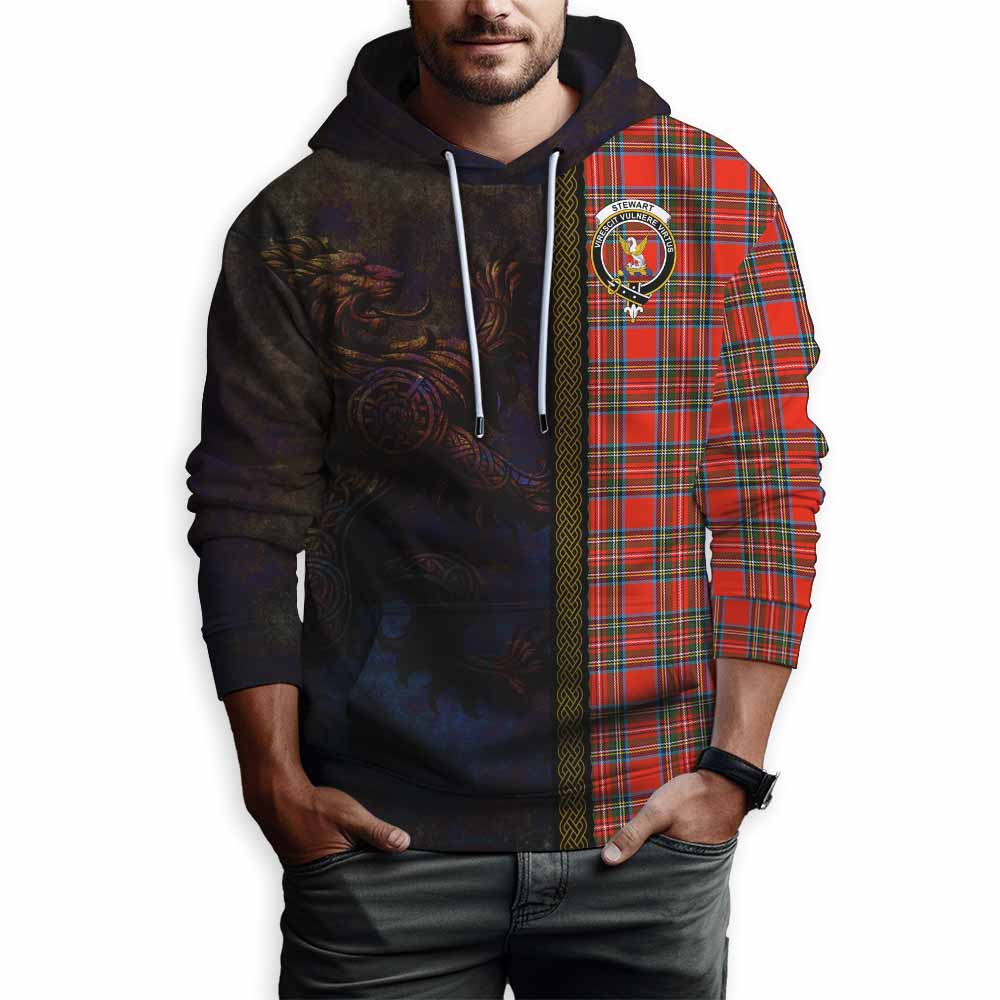 Tartan Vibes Clothing Stewart (Stuart) Tartan Family Crest Hoodie Alba Gu Brath Be Brave Lion Ancient Style