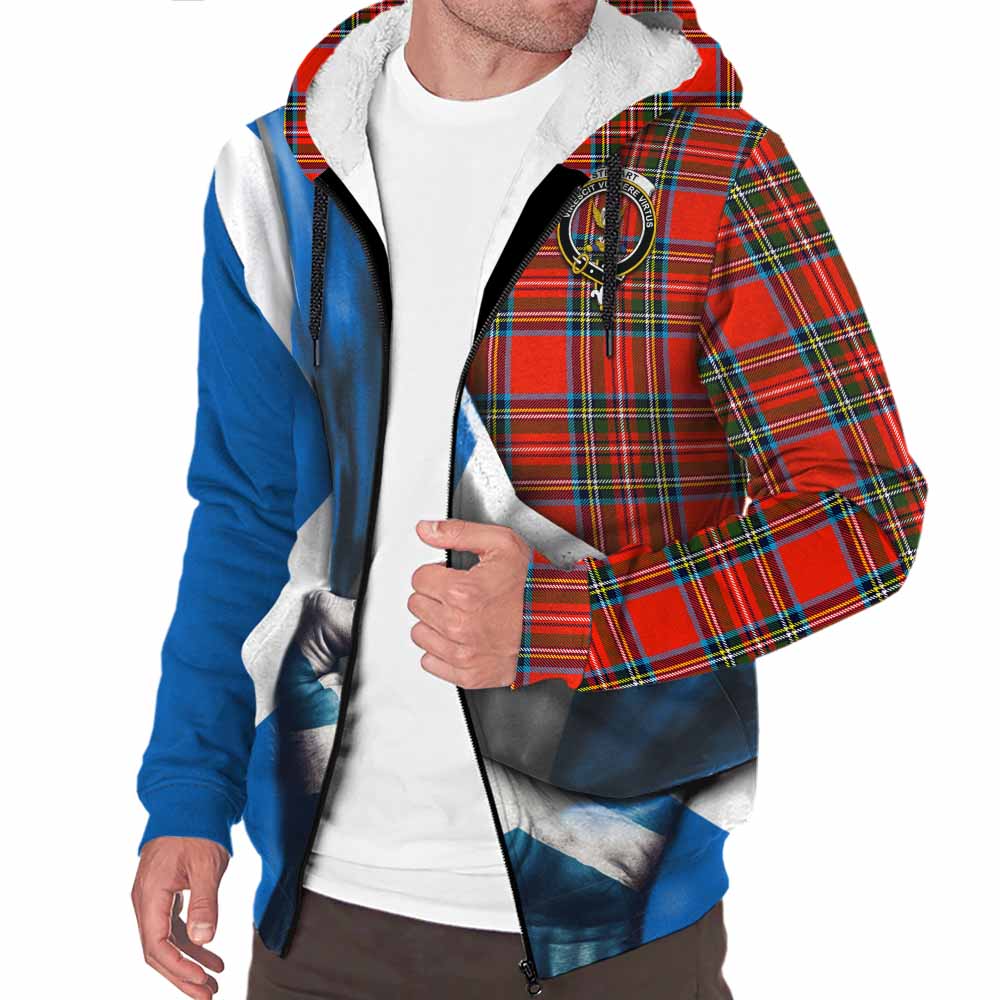 Tartan Vibes Clothing Stewart (Stuart) Tartan Sherpa Hoodie with Family Crest Scotland Patriotic Style
