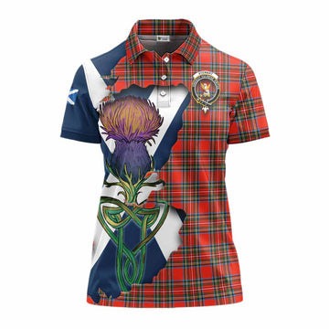 Tartan Vibes Clothing Stewart (Stuart) Tartan Family Crest Women's Polo Shirt Scottish Thistle Celtic Inspired