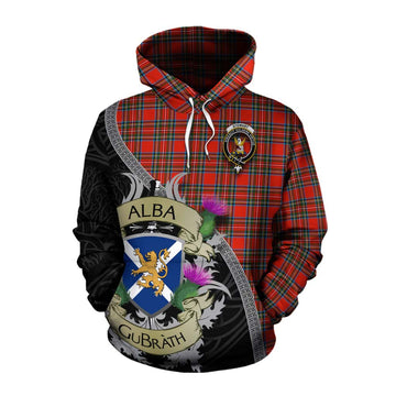 Tartan Vibes Clothing Stewart (Stuart) Tartan Family Crest Cotton Hoodie Lion Rampant Royal Thistle Shield Celtic Inspired