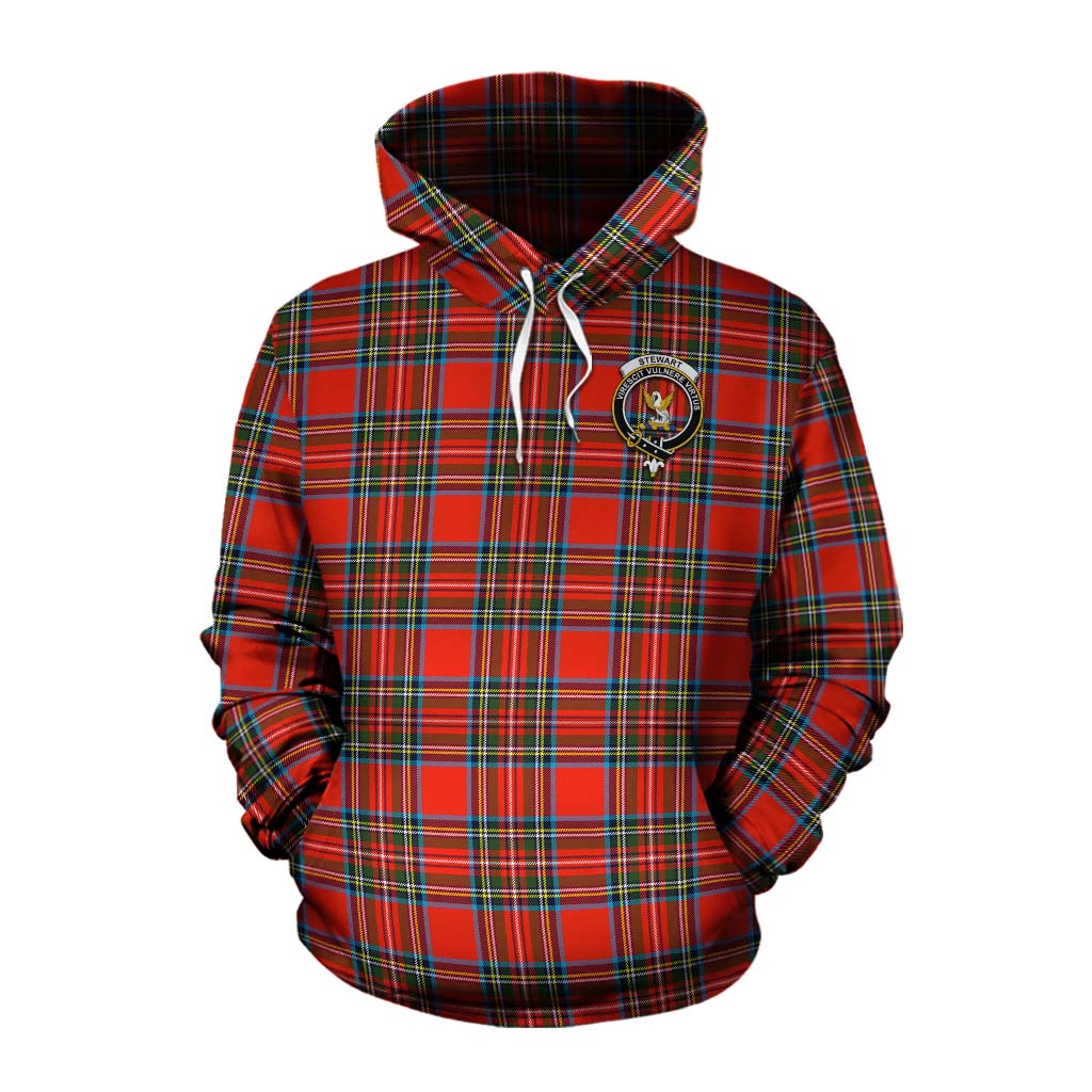 Tartan Vibes Clothing Stewart (Stuart) Tartan Cotton Hoodie with Family Crest and Bearded Skull Holding Bottles of Whiskey