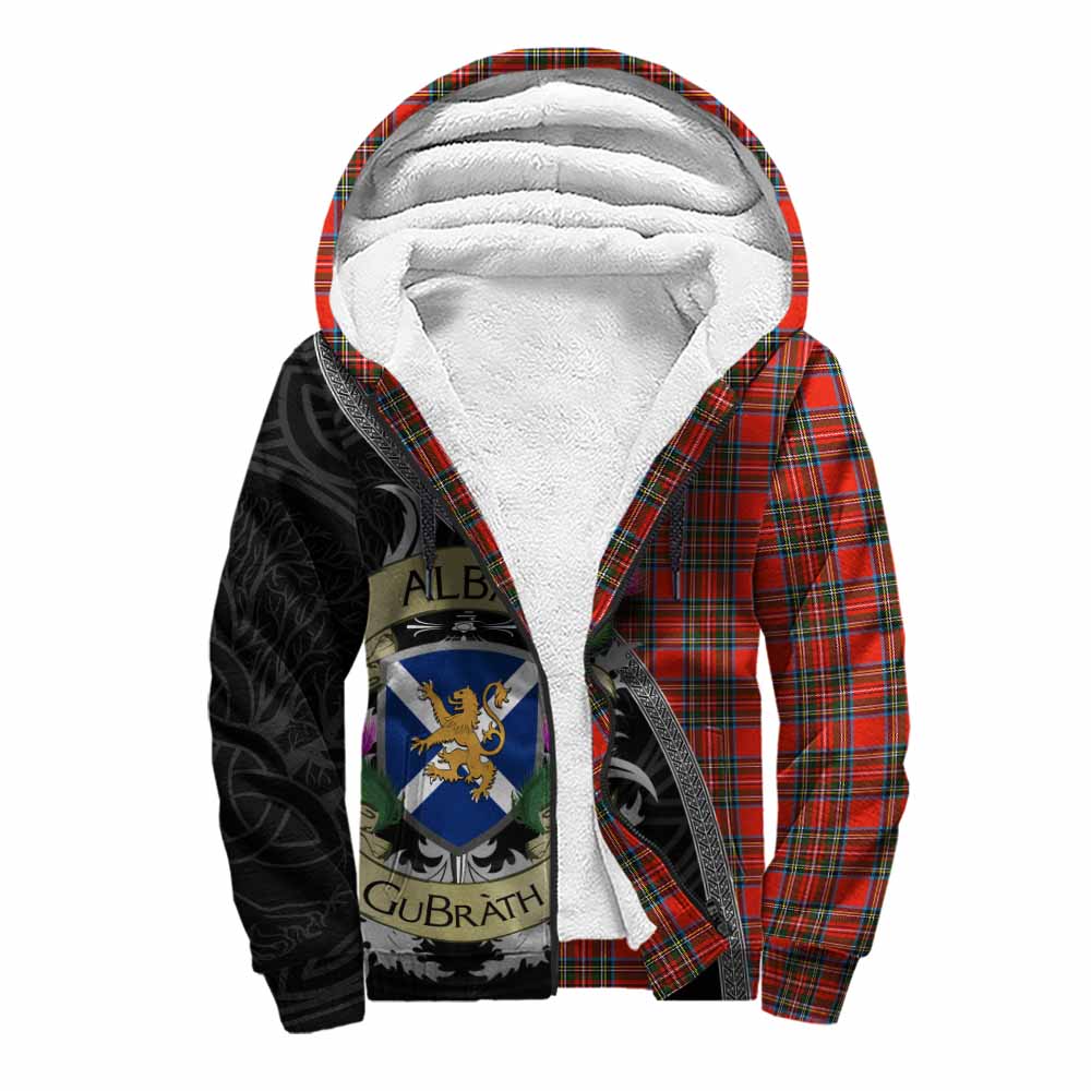 Tartan Vibes Clothing Stewart (Stuart) Tartan Family Crest Sherpa Hoodie Lion Rampant Royal Thistle Shield Celtic Inspired