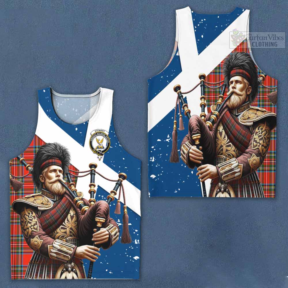 Stewart (Stuart) Tartan Men's Tank Top with Family Crest Scottish Bagpiper Vibes