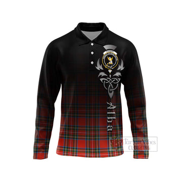 Tartan Vibes Clothing Stewart (Stuart) Tartan Long Sleeve Polo Shirt Featuring Alba Gu Brath Family Crest Celtic Inspired