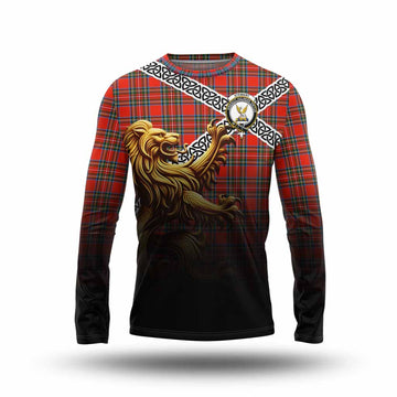 Tartan Vibes Clothing Stewart (Stuart) Crest Tartan Long Sleeve T-Shirt with Golden Lion Emblem Celtic Style