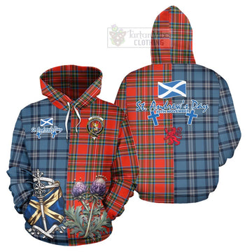 Tartan Vibes Clothing Stewart (Stuart) Tartan Hoodie Happy St. Andrew's Day Half Tartan Style